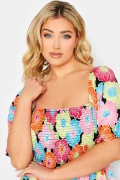 YOURS Curve Pink & Blue Floral Print Shirred Midi Dress -JOICY Clothing Shop 003efe03 0599 4e 137285 D