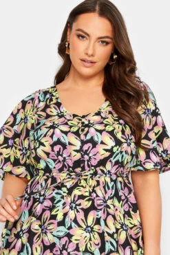 YOURS Curve Black Neon Floral Tiered Midi Dress -JOICY Clothing Shop 01822b1f cc25 41 137334 D