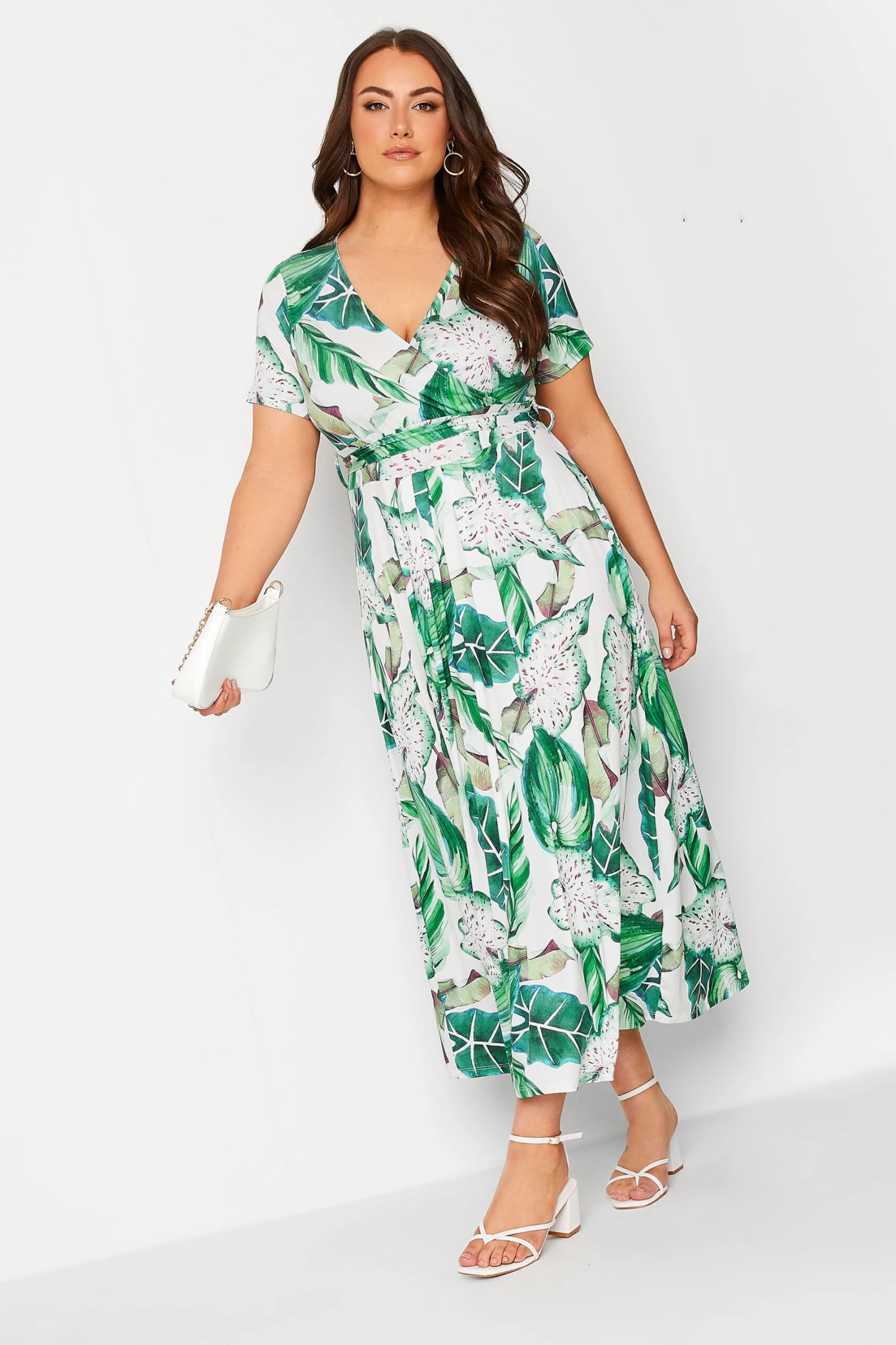 YOURS Curve White Leaf Print Maxi Wrap Dress 1 YOURS Curve White Leaf Print Maxi Wrap Dress