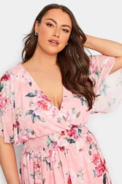 YOURS LONDON Curve Pink Angel Sleeve Floral Shirred Dress -JOICY Clothing Shop 051b73c6 5811 40 162048 D