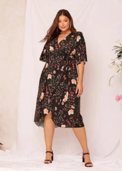 YOURS LONDON Curve Black Floral Print Midi Wrap Dress -JOICY Clothing Shop 07461061 ee7d 4d 161817 L