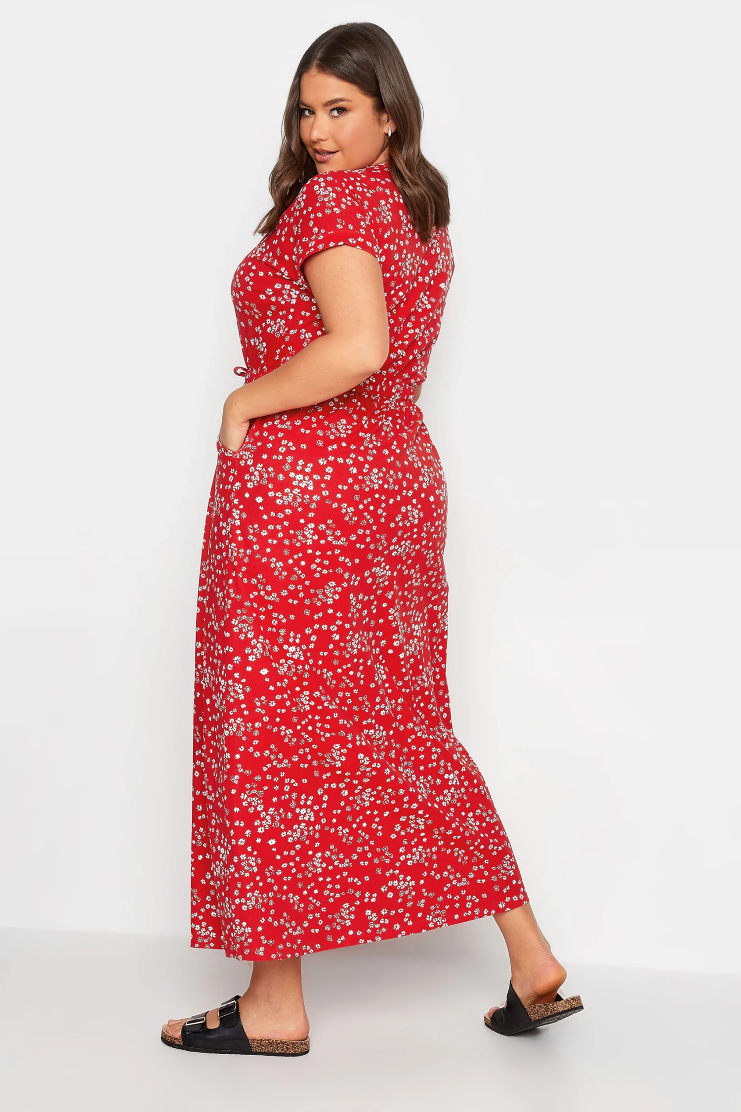 YOURS Curve Red Floral Print Maxi T-Shirt Dress 2 YOURS Curve Red Floral Print Maxi T-Shirt Dress - Image 2