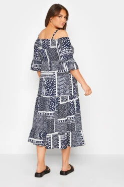 LIMITED COLLECTION Curve Navy Blue Patchwork Print Cold Shoulder Dress -JOICY Clothing Shop 083c5a7c 1a87 4d 217037 C