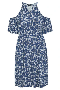 YOURS Curve Blue Floral Cold Shoulder Dress -JOICY Clothing Shop 0931ea23 9c5c 4e 300798 X
