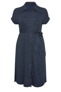 YOURS Curve Navy Blue Polka Dot Split Hem Shirt Dress -JOICY Clothing Shop 098a84c5 c55e 4b 301973 X