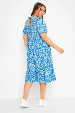 LIMITED COLLECTION Curve Blue Ditsy Print Shirred Midaxi Dress
