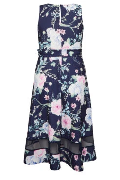 YOURS LONDON Curve Navy Blue & Pink Floral Mesh Panel Skater Dress -JOICY Clothing Shop 0d14824a 93bc 41 162041 Y