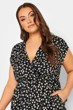 YOURS Curve Black Daisy Print High Low Wrap Dress -JOICY Clothing Shop 0e0ca9e7 d607 41 137469 D