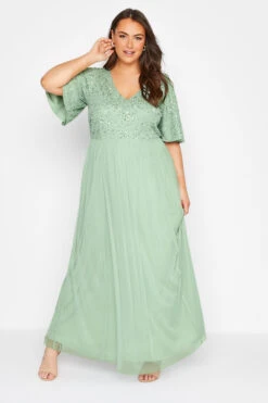 LUXE Curve Sage Green Sequin Hand Embellished Maxi Dress