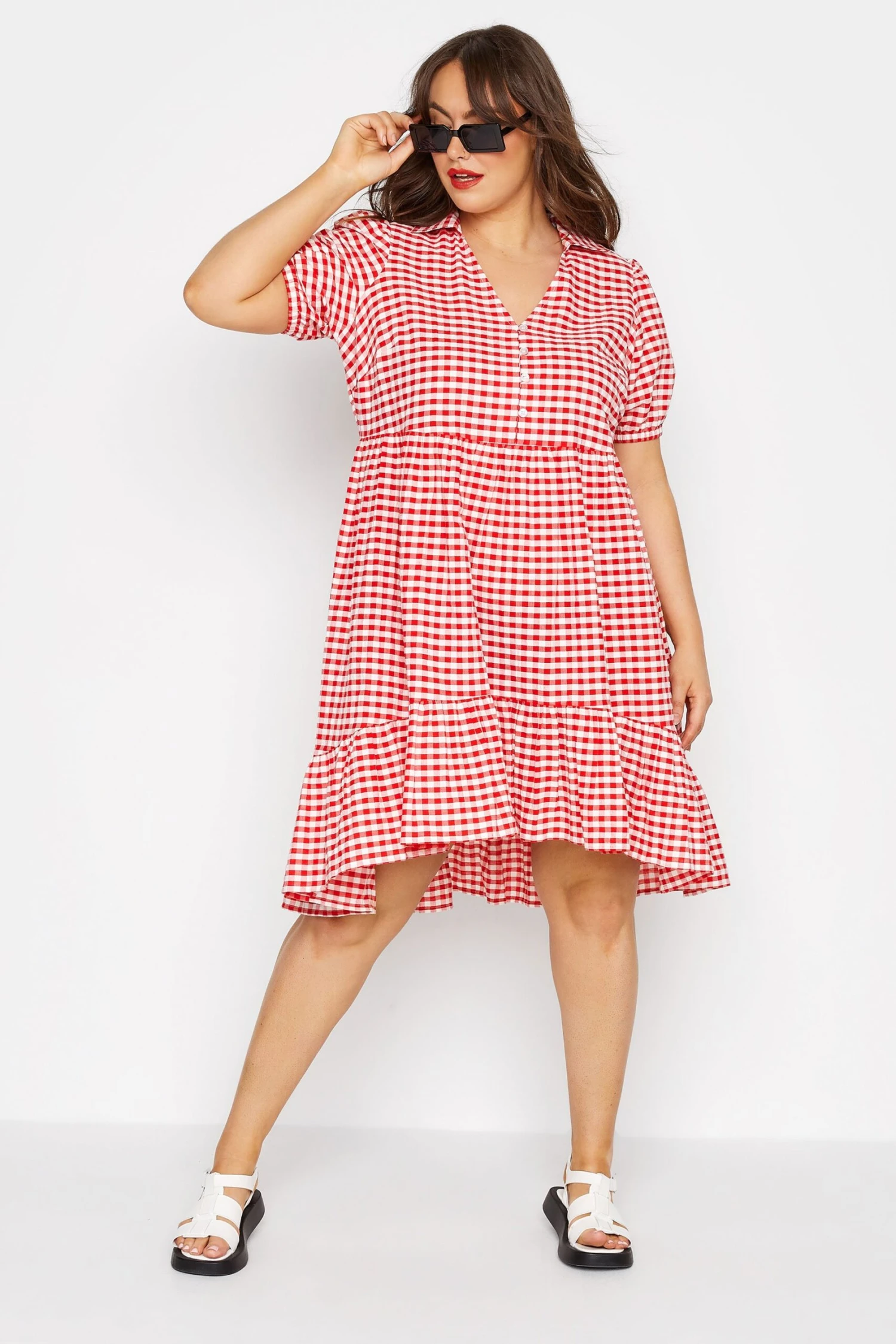 LIMITED COLLECTION Curve Red Gingham Dipped Hem Smock Dress 1 LIMITED COLLECTION Curve Red Gingham Dipped Hem Smock Dress