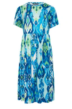 YOURS Curve Blue Abstract Print Frill Sleeve Smock Dress -JOICY Clothing Shop 1594c9e2 50b0 45 302233 X