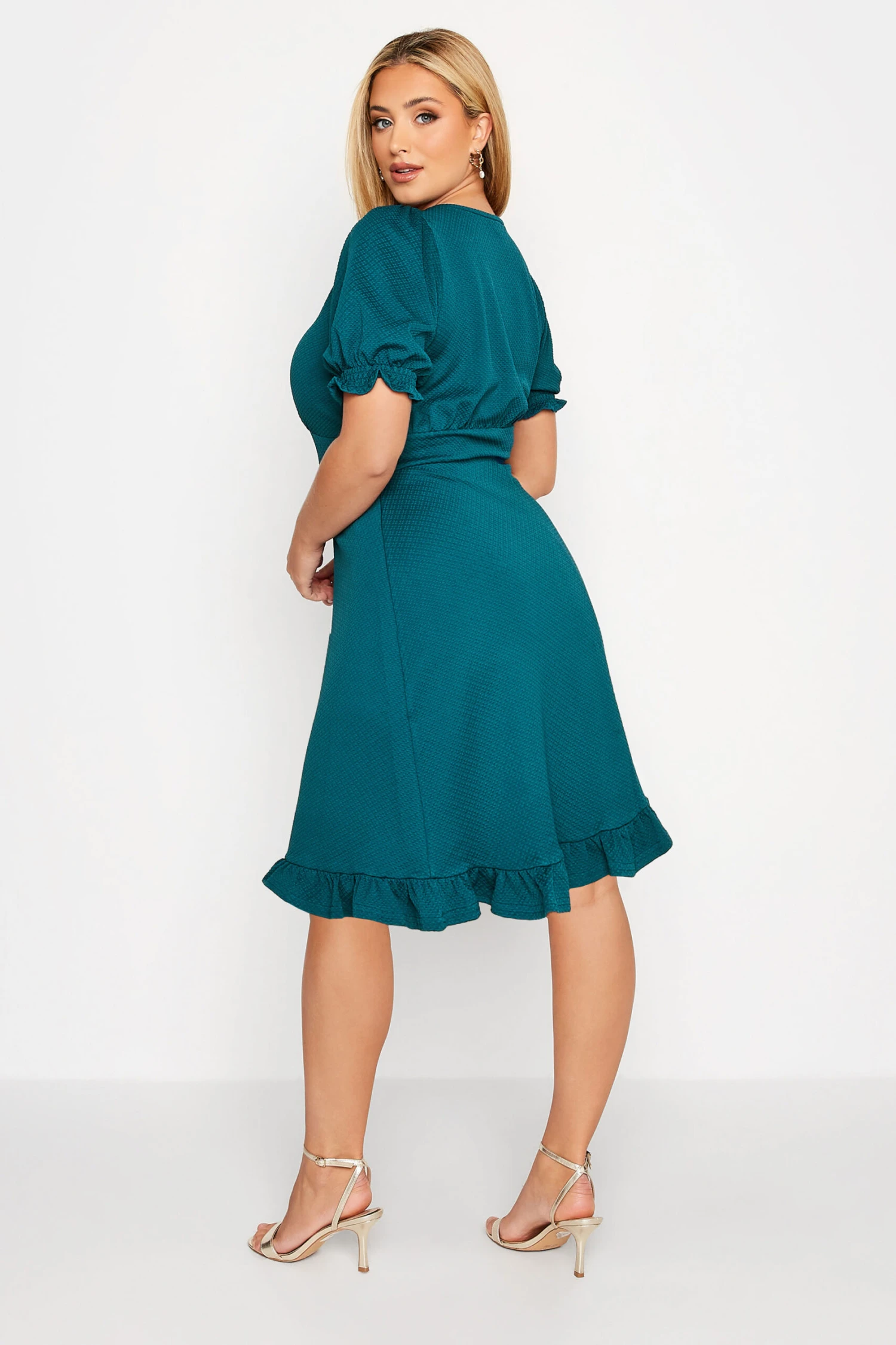 YOURS Curve Teal Blue Ruffle Hem Mini Dress 2 YOURS Curve Teal Blue Ruffle Hem Mini Dress - Image 2