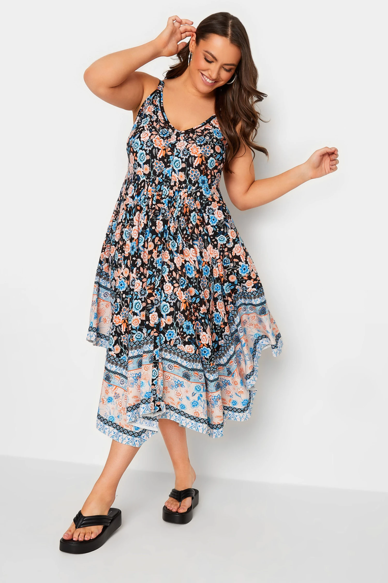 YOURS Curve Black Floral Hanky Hem Midaxi Dress 1 YOURS Curve Black Floral Hanky Hem Midaxi Dress