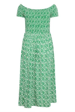 YOURS Curve Green Floral Shirred Bardot Maxi Dress -JOICY Clothing Shop 17788327 6164 49 137099 Y
