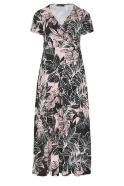 YOURS Curve Black & Pink Leaf Print V-Neck Midaxi Dress -JOICY Clothing Shop 17f2566d 158e 49 302226 X