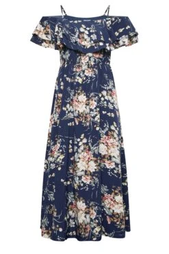 YOURS LONDON Curve Navy Blue Floral Ruffle Bardot Maxi Dress -JOICY Clothing Shop 1ac9f4a0 c564 46 161955 X
