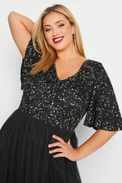 LUXE Curve Black Angel Sequin Sleeve Maxi Dress 8 LUXE Curve Black Angel Sequin Sleeve Maxi Dress -JOICY Clothing Shop 1af0a074 6511 49 161932 D