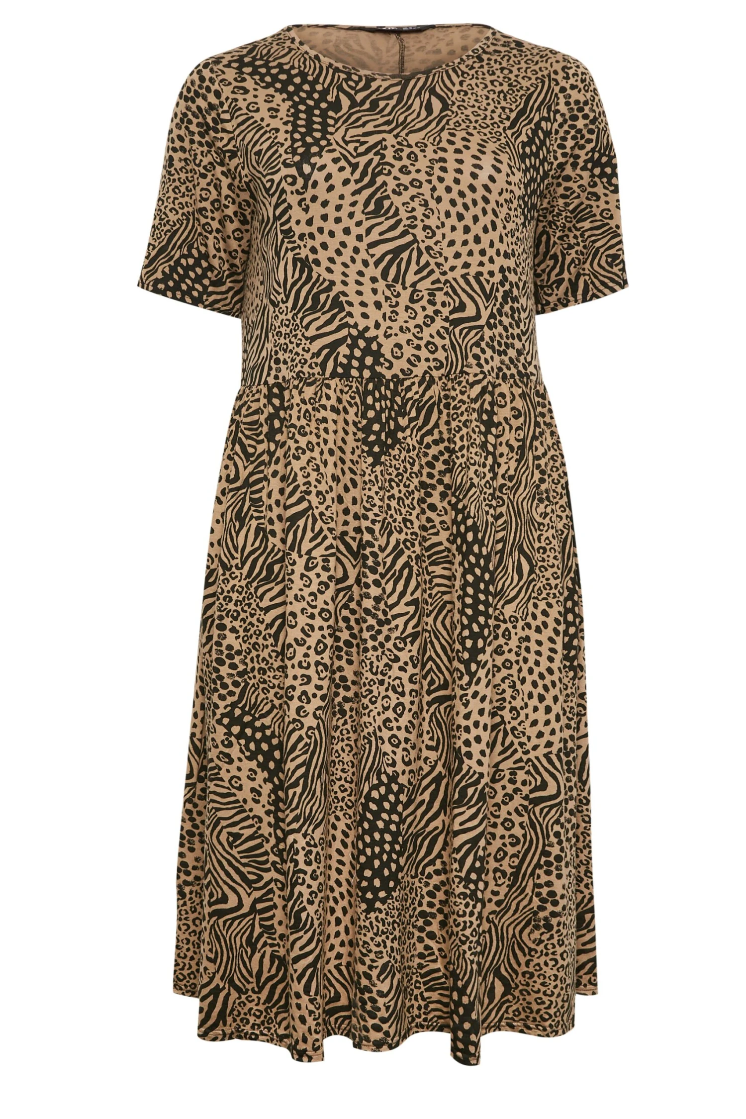 YOURS Curve Brown Mixed Animal Print Midi Smock Dress 5 YOURS Curve Brown Mixed Animal Print Midi Smock Dress - Image 5