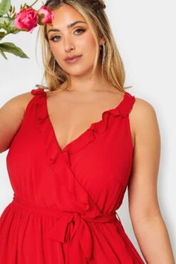 YOURS LONDON Curve Red Ruffle Wrap Dress -JOICY Clothing Shop 1d158619 4564 45 161888 D