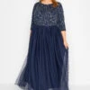 LUXE Curve Navy Blue Sequin Hand Embellished Maxi Dress