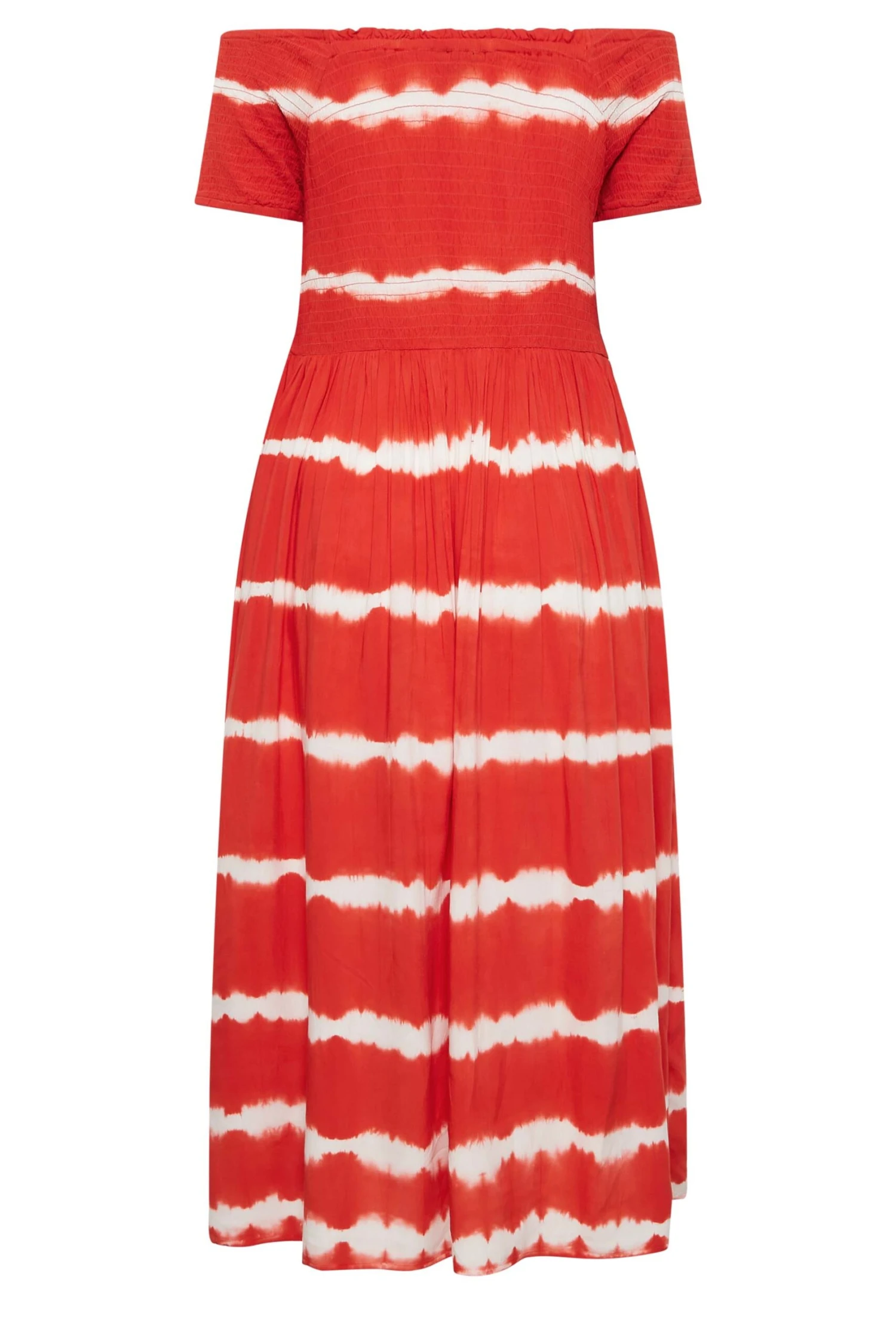 YOURS Curve Red Tie Dye Bardot Maxi Dress 6 YOURS Curve Red Tie Dye Bardot Maxi Dress - Image 6