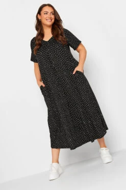 YOURS Curve Black Ditsy Heart Print Maxi Dress