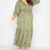 BUMP IT UP MATERNITY Curve Green Floral Print Tiered Wrap Dress