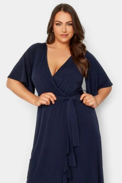 YOURS LONDON Curve Navy Blue Short Sleeve Ruffle Wrap Maxi Dress -JOICY Clothing Shop 232330f5 334a 43 162143 D