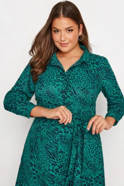 YOURS LONDON Curve Green Animal Print Shirt Dress -JOICY Clothing Shop 238c1d8e da00 4e 161608 D