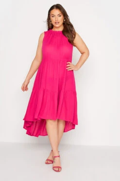 YOURS Curve Hot Pink Sleeveless Crinkle Dress