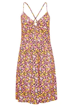 LIMITED COLLECTION Curve Pink Floral Print Ring Front Midi Dress -JOICY Clothing Shop 241fd664 ca63 4a 215709 X