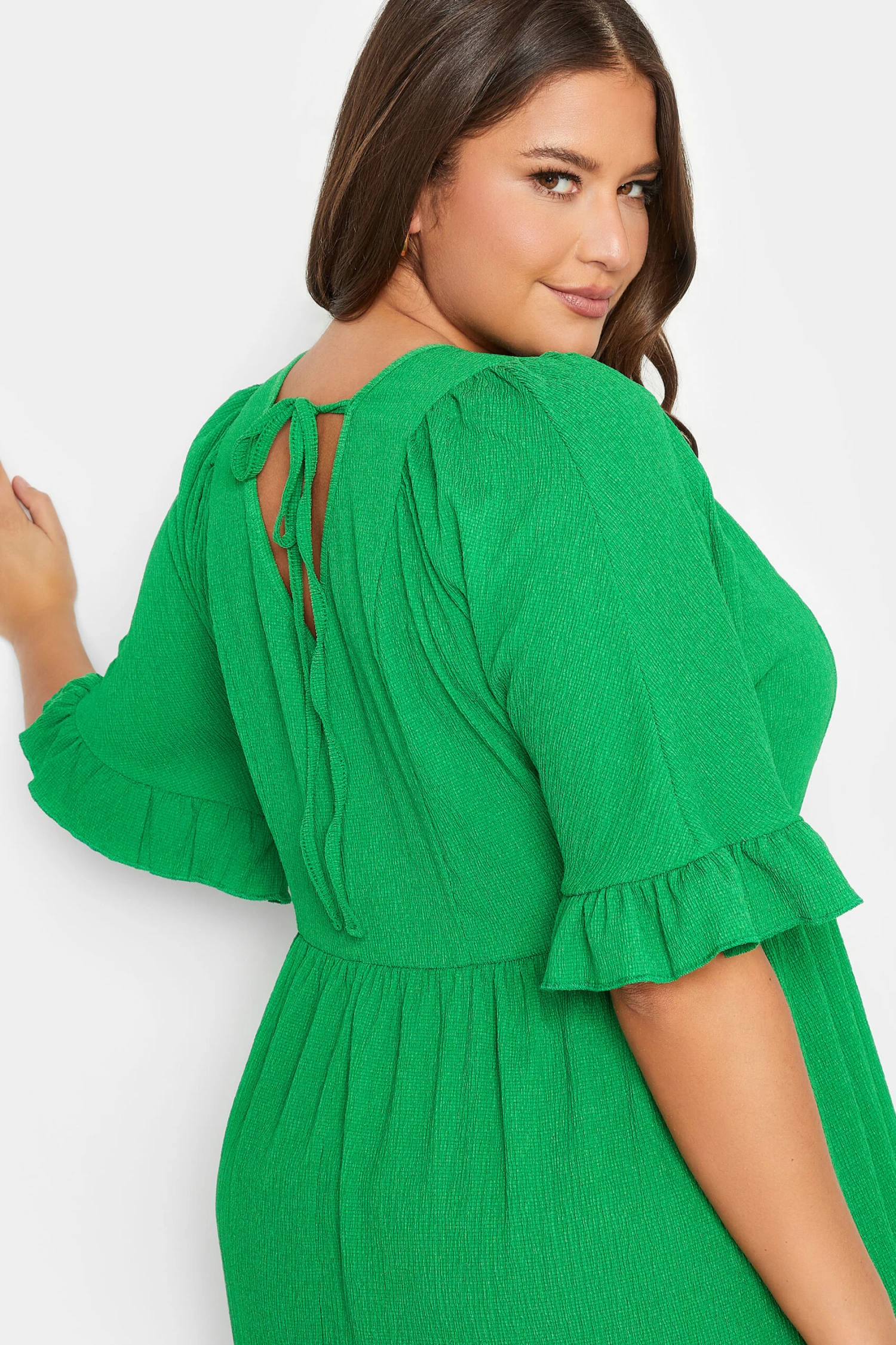 YOURS Curve Green Textured Smock Midi Dress 3 YOURS Curve Green Textured Smock Midi Dress - Image 3