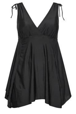 YOURS Curve Black Drawstring Shoulder Plunge Tummy Control Swim Dress -JOICY Clothing Shop 26603a60 6610 47 150270 X