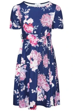 YOURS LONDON Curve Navy Blue Floral Print Midi Skater Dress -JOICY Clothing Shop 26ca0059 a4ba 44 161284 F