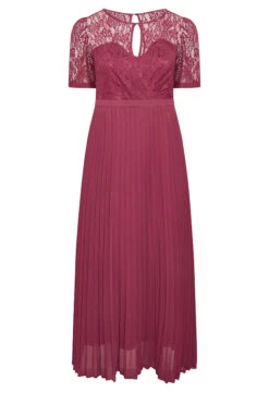 YOURS LONDON Curve Burgundy Red Lace Puff Sleeve Pleated Maxi Dress -JOICY Clothing Shop 26d15948 0fb0 4e 161904 X