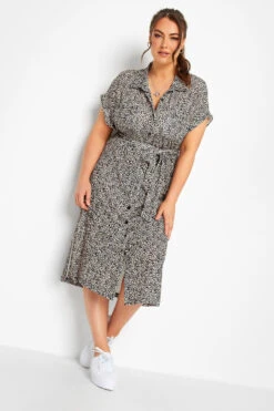 YOURS Curve Beige Brown Animal Print Spilt Hem Midaxi Shirt Dress