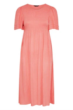 LIMITED COLLECTION Curve Coral Pink Crinkle Angel Sleeve Dress -JOICY Clothing Shop 286828c0 d6ba 49 217035 X
