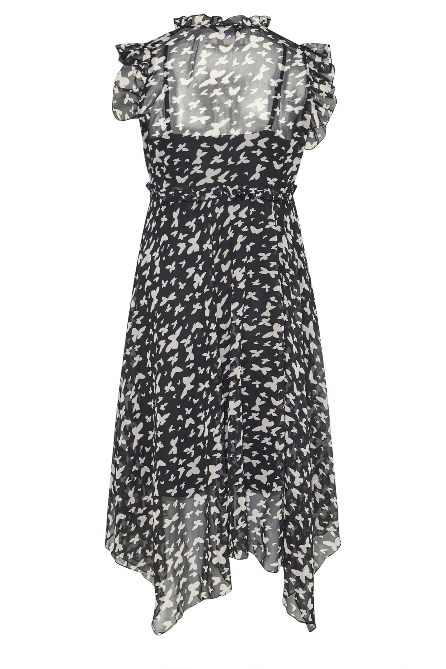 YOURS Curve Black Butterfly Print Hanky Hem Dress 6 YOURS Curve Black Butterfly Print Hanky Hem Dress - Image 6