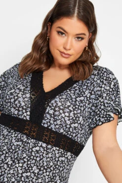 YOURS Curve Black Ditsy Print Lace Detail Dress -JOICY Clothing Shop 28a9a469 e733 4d 302049 D