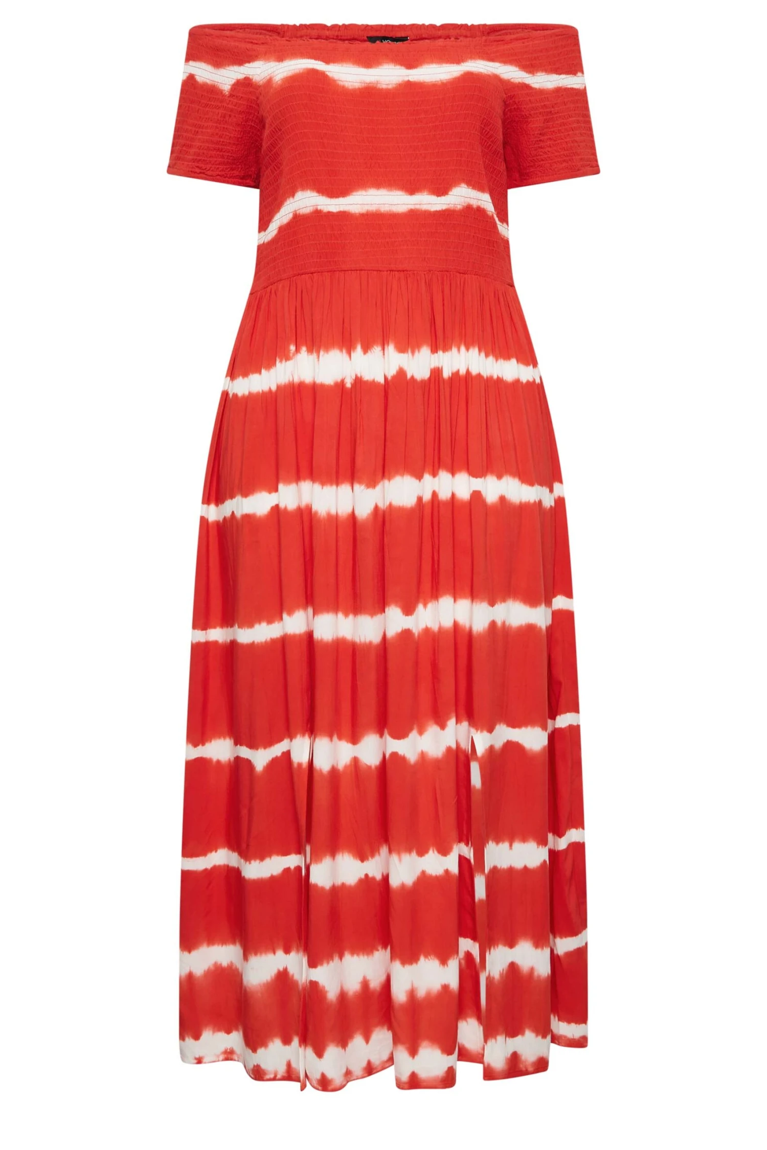 YOURS Curve Red Tie Dye Bardot Maxi Dress 5 YOURS Curve Red Tie Dye Bardot Maxi Dress - Image 5