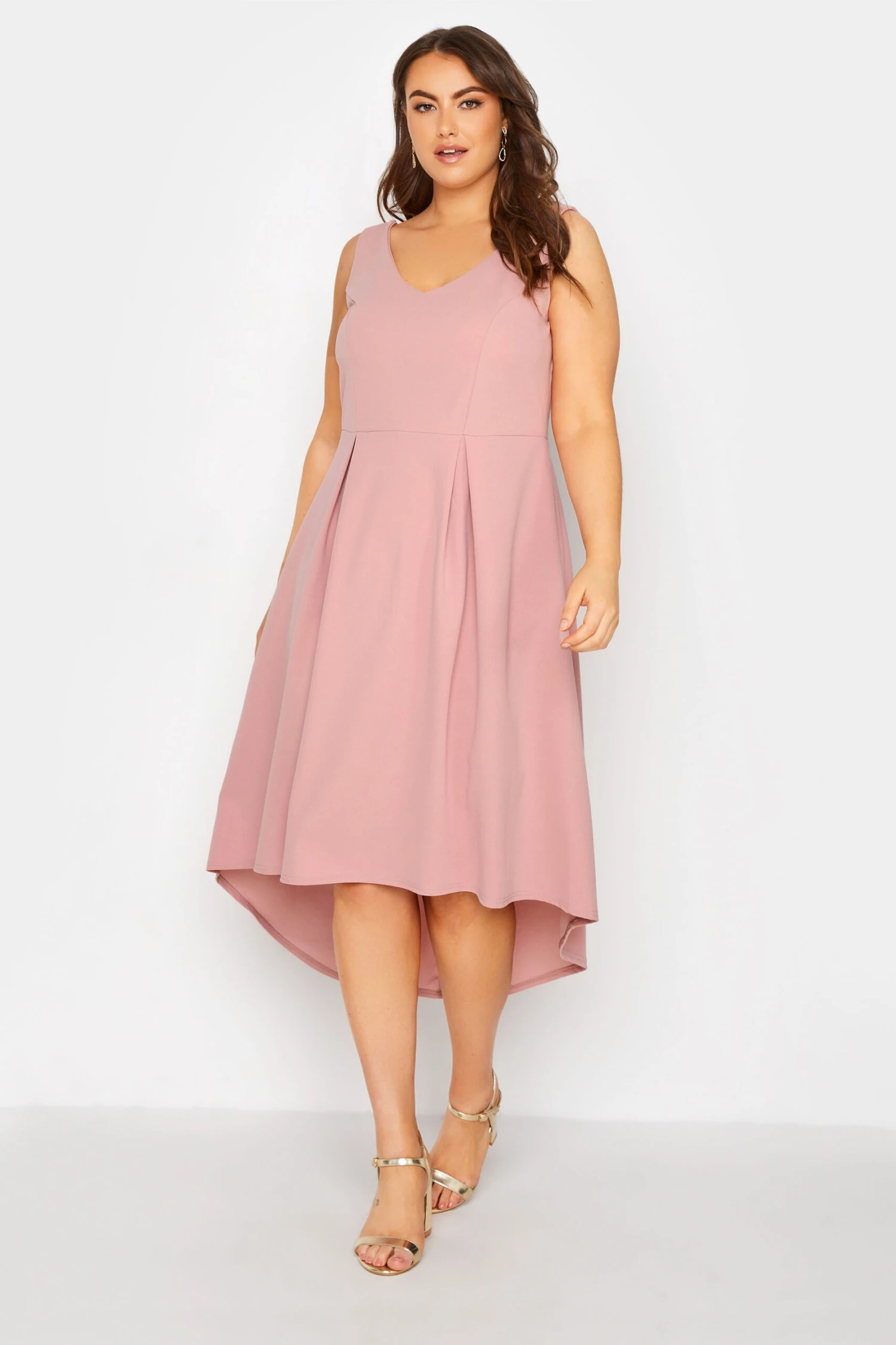YOURS LONDON Curve Pink High Low Pleated Midi Dress 1 YOURS LONDON Curve Pink High Low Pleated Midi Dress