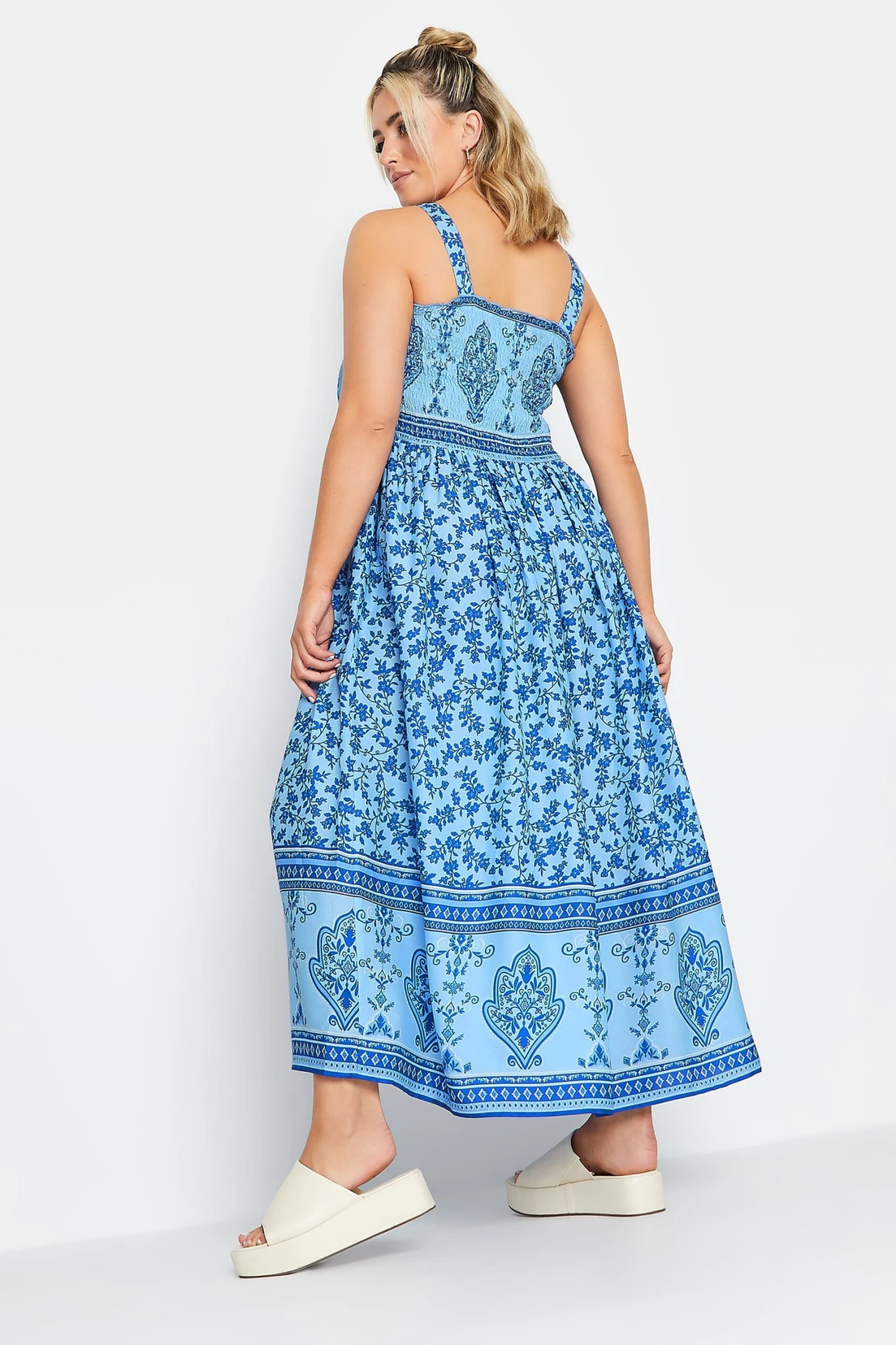 LIMITED COLLECTION Curve Blue Floral Border Print Maxi Dress 2 LIMITED COLLECTION Curve Blue Floral Border Print Maxi Dress - Image 2