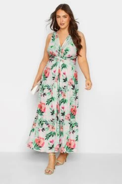 YOURS LONDON Curve Green Floral Print Knot Front Maxi Dress