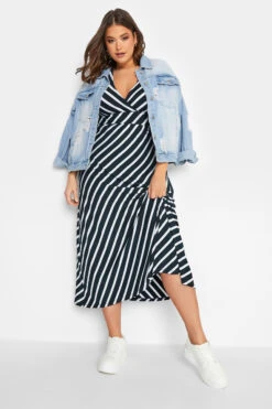 YOURS Curve Navy Blue Stripe Print Swing Dress