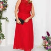 YOURS LONDON Curve Red Lace Front Chiffon Maxi Dress