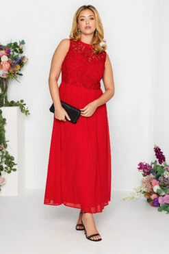 YOURS LONDON Curve Red Lace Front Chiffon Maxi Dress