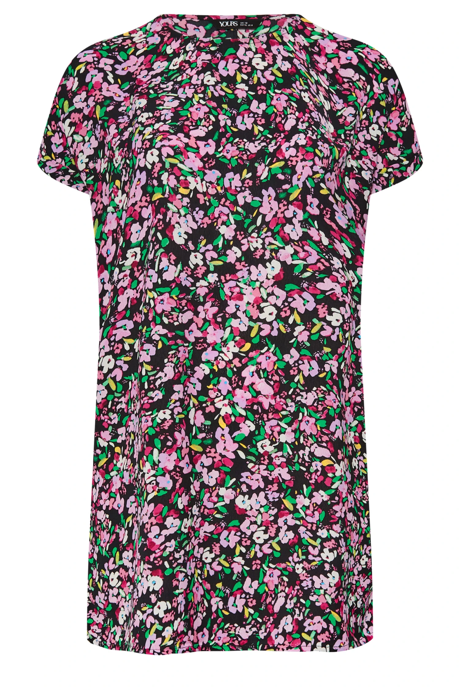 YOURS Curve Black & Pink Floral Print Shift Dress 5 YOURS Curve Black & Pink Floral Print Shift Dress - Image 5