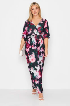 YOURS LONDON Curve Navy Blue Floral Shirred Maxi Dress