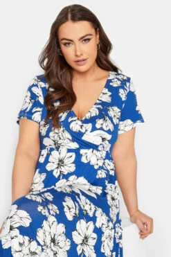 YOURS Curve Cobalt Blue Floral V-Neck Tiered Wrap Dress -JOICY Clothing Shop 2f2f142d 1ea0 47 301894 D