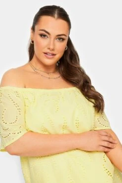YOURS Curve Yellow Broderie Anglaise Bardot Dress -JOICY Clothing Shop 307f9c91 6873 42 137514 D